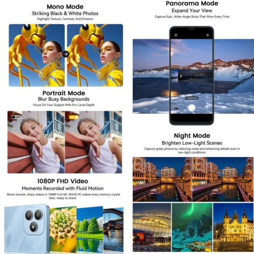  Blackview WAVE 9C, 4 Go + 64 Go, 6,56 pouces, Android 15, Unisoc T603 SC9863A Octa Core, réseau : 4G, OTG (noir) SB979B304-020